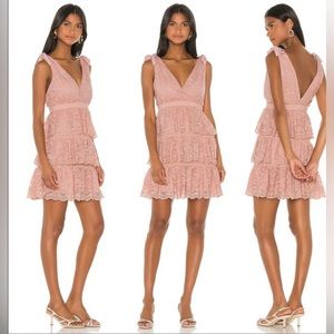 BARDOT DUSTY ROSE ROXIE TIERED LACE MINI DRESS. Size 6